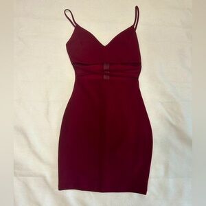 Red cris cross cut out mini dress